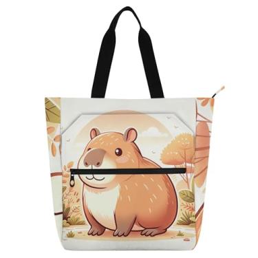 Imagem de Lindas bolsas de trabalho de desenho animado capivara para mulheres, bolsas de tecido de lona, faculdade, escola, senhoras, crianças, bolsas para amantes de livros, presentes