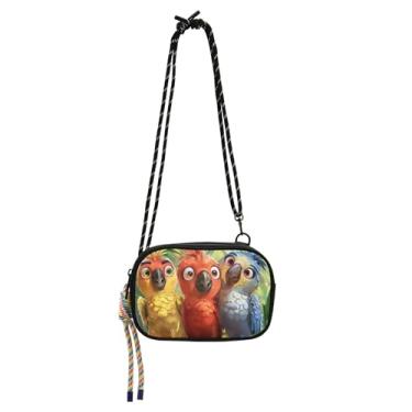 Imagem de TSENQUE Bolsa feminina pequena com pintura de papagaios de desenho animado, bolsa transversal, bolsa para celular, bolsa de viagem sobre o ombro, leve