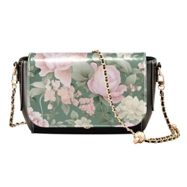 Imagem de Peônias em um verde bolsas transversais de couro femininas, bolsas transversais de couro para mulheres, bolsas de ombro com compartimentos, Peônias em um verde - 4, One Size