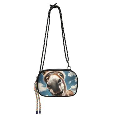 Imagem de TSENQUE Bolsa tiracolo pequena feminina bolsa de celular engraçada fofa estampa de burro de viagem pequena bolsa de ombro