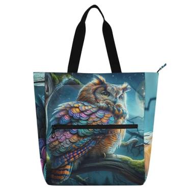 Imagem de GAIGEO Bolsa feminina com estampa de sereia, escamas de sereia, lua, trabalho, lona, praia, livro, com zíper, bolsa de professores com compartimentos