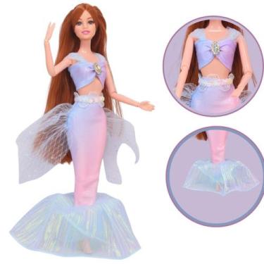 Imagem de Boneca Coleção Sereia Articulada Acessórios Brilhante Lilás - Castela