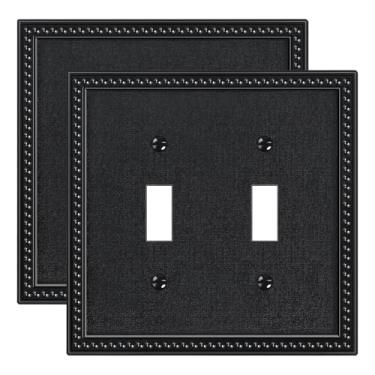 Imagem de TREEWELL Pacote com 2 placas de proteção para interruptor de luz dupla, capas decorativas de pérolas, placa de interruptor duplo, policarbonato inquebrável, preto, placa de parede de 2 grupos