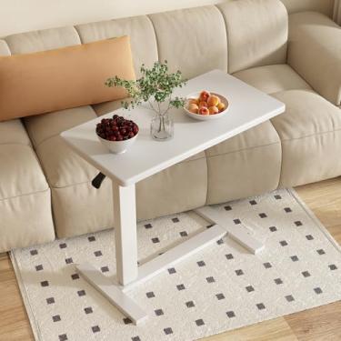 Imagem de Kasinali Mesa de cabeceira branca com rodas ocultas, mesa de cabeceira médica ajustável pneumática de altura, mesa de cama de hospital, carrinho móvel para laptop e bandeja de rodinhas - 80 cm