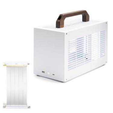 Imagem de SGPC K49/Estojo portátil Mini-ITX para jogos para PC/8L com fator de forma pequeno/Cooler de CPU até 69 mm/300 mm GPU e SFX PSU Suporte/USB 3.0 e E/S frontal tipo C (K49WW e cabo riser Gen4, branco