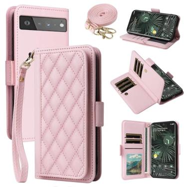 Imagem de Dibosom Capa carteira para Google Pixel 6 Pro Argyle com alça de pulso/ombro slots para cartão bolsa flip, suporte minimalista acolchoado capa de celular para Pixel6Pro Pixel6 XL 6XL Pixle 6Pro 5G