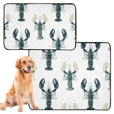 Imagem de Blue Atrovirens lagostas brancas para animais de estimação, almofadas reutilizáveis para cães, tapetes impermeáveis para cães, fofos à prova de vazamento, almofadas de penico para cães, médio + grande