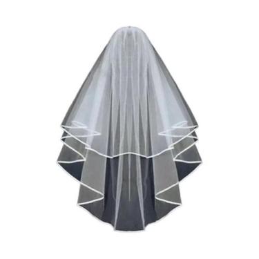 Imagem de Véus de casamento de tule macio com borda de fita simples com pente ac