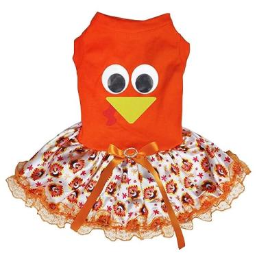 Imagem de Petitebella Lindo vestido de cachorro com cara de peru (laranja/renda de peru, PP)
