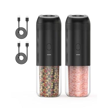 Imagem de CEVING Conjunto elétrico de moedor de sal e pimenta gravity com grande capacidade de 176 ml, 5 configurações de grossura ajustáveis montadas na parte superior, moedor de especiarias automático