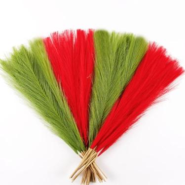 Imagem de Acfruits Grama dos Pampas Vermelha e Verde Pequena, 30 Peças de 43 cm de Decoração Curta de Grama Pampa Sintética, Arranjo de Flores e Enchimento de Vaso para Decoração de Natal