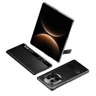 Imagem de FWYANZH Capa de couro genuíno para Huawei Mate X7, capa de proteção magnética flip com suporte, janela de visualização transparente, capa de luxo para negócios, à prova de choque, preta, Mate X7