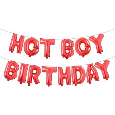 Imagem de Banner de balão com glitter multicolorido de aniversário Hot Boy - decorações de festa engraçadas, suprimentos, ideias e presentes para homens - 21-25 - 30 - 40º aniversário (HOT BOY BIRTHDAY Red)