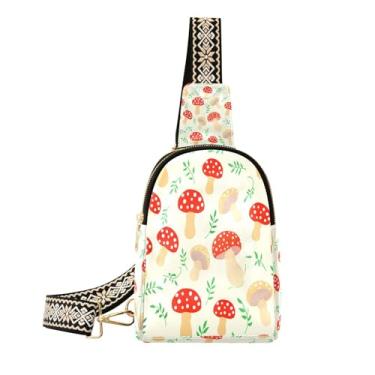 Imagem de CEBUGI Bolsa tiracolo feminina pequena com folhas de cogumelo, pochete de couro, para caminhadas, viagens ao ar livre
