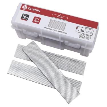 Imagem de DEWBIN Pregos Brad de calibre 18, 3000 contagens de 2,5 cm 18G, pregos de aço inoxidável para pistola pneumática, elétrica Brad Nailer