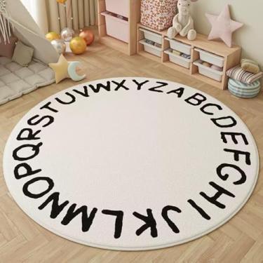 Imagem de Poowe ABC Round Kids Rug Children Educational Rugs,Faux Wool Alphabet Baby Crawling Mats, Activity Centerpiece Play Mat - Ideal Gift for Boys Girls Bedroom Play/Game Room-Round 31.5",Black&White