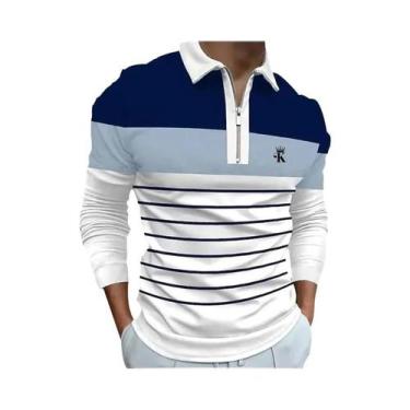 Imagem de Camisa Polo Masculina Com Zíper De Manga Longa Casual Para Atividades 