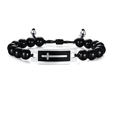 Imagem de JAYUMO Pulseira masculina ajustável com contas e contas de olho de tigre de pedra natural para homens e mulheres, Large, Pedra, Sem Pedra Preciosa