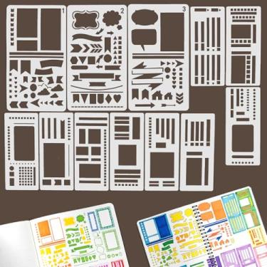 Imagem de XLIUAX Pacote com 12 modelos de discos flexíveis feitos à mão, conjunto de estênceis reutilizáveis para agenda de pontos, desenho flexível e modelos de lista de verificação para diário, calendário