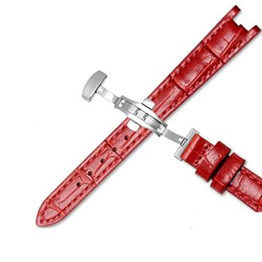 Imagem de SAAWEE Pulseira feminina de couro genuíno de vaca 1853 T094210 de 12 mm com fecho borboleta aço inoxidável (vermelho A, fecho ouro rosa)