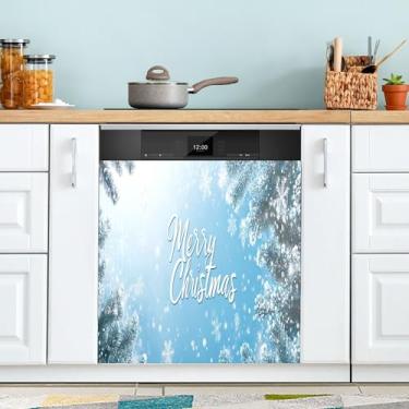 Imagem de xigua Capa magnética de flocos de neve para lava-louças de árvore de Natal, adesivos magnéticos decorativos antiarranhões para painel de geladeira e lava-louças, decoração personalizada de cozinha