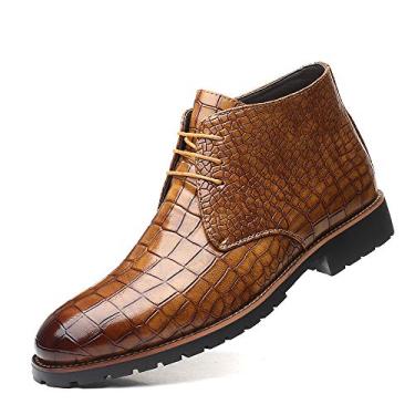 Imagem de Botas masculinas Chelsea de couro PU com cadarço formal Derby botas sociais clássicas para homens, Latão, 43 BR