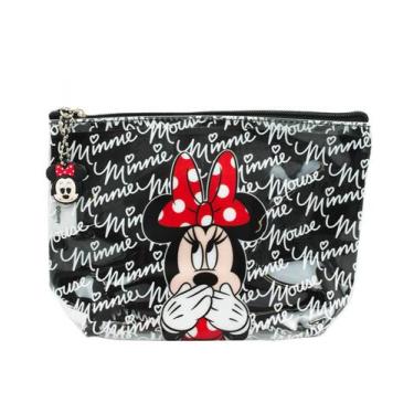 Imagem de Necessaire Preto Transparente Minnie Assinaturas 14x6x21cm Disney