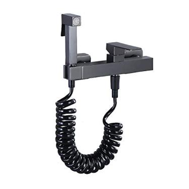 Imagem de Pulverizador de bidê portátil cinza escovado para vaso sanitário, conjunto de pulverizador de fraldas de pano de banheiro montado na parede de latão kit de pulverizador de bidê de banheiro de água