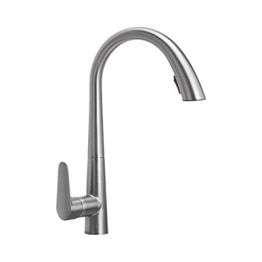 Imagem de Faucet de cozinha com puxador giratório 360 2 modos spray sprayer baixa altura válvula cerâmica torneira água quente e fria