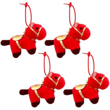 Imagem de 4 peças 2026 Ano do Cavalo Mascote Pingente de Pelúcia Ano Novo Chinês Ornamentos Pendurados Presente Cavalo Zodíaco Animal de Pelúcia Decoração Ano Novo Lunar Decoração de Festa de Primavera