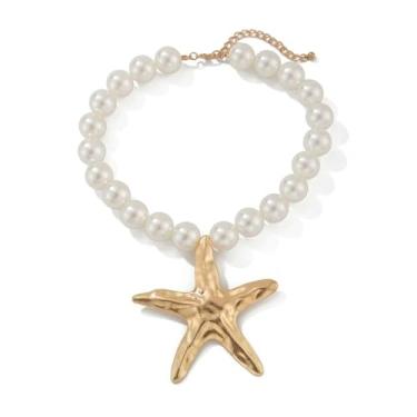 Imagem de TINCOLIA Colar gargantilha com pingente de estrela do mar punk exagerado feminino boho imitação de pérola joias joias joias