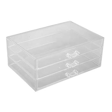 Imagem de CUOFYUNL Caixa de armazenamento de brincos Caixa de armazenamento de joias em acrílico transparente à prova de ferrugem com 3 gavetas para batons de joias