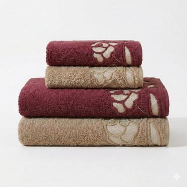 Imagem de Jogo de Toalhas 4 peças Luxo 100% Algodão Banhão 500g/m² Grossa Macias, Felpudas e Alta Absorção Sarah Enxovais - 2 Banhão + 2 Rosto (Avelã - Rubi)
