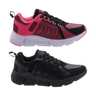Imagem de Kit 2 Tênis Feminino Esportivo Max Leve e Confortável para Caminhada e Academia (Pink e Preto + Preto, BR, Adulto, Numérico, 38)
