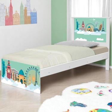 Imagem de Cama Solteiro Hop Com Cabeceira Mundo Viagens