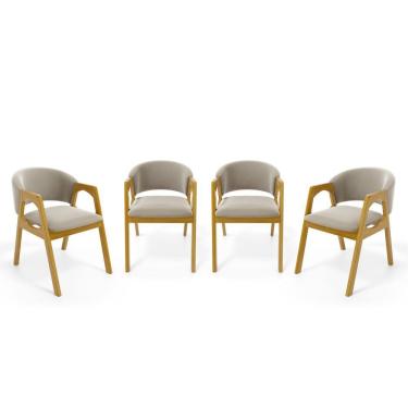 Imagem de Kit Com 4 Cadeiras Agatha Madeira Maciça Estofada Para Mesa De Jantar Veludo Bege 102