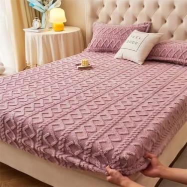 Imagem de Protetor de colchão de veludo macio e fofo para todas as estações, respirável, lençol com elástico e antiderrapante para cama de solteiro/casal/queen/king, rosa, 180 x 200 cm