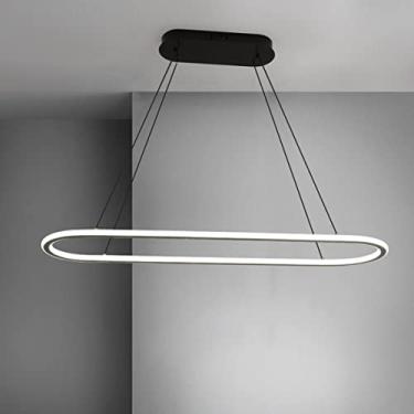 Imagem de Luminária pendente LED moderna para escritório ou sala de jantar com design oval, dimerizável e com controle remoto. Altura ajustável, ideal para mesas de escritório, sala de jantar e área d