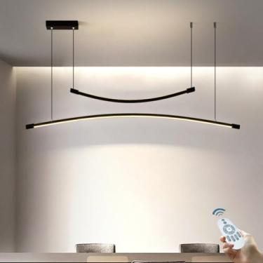 Imagem de Luminária pendente LED moderna para sala de jantar, 3000K-6500K, dimerizável com controle remoto, luminária suspensa, altura ajustável, luminária de teto linear em alumínio e acrílico, lustr