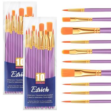Imagem de ESRICH Conjunto de pincéis de tinta, 2 pacotes, conjunto de 20 pincéis de tinta acrílica, pincéis de cabelo de nylon acrílico, óleo de aquarela, pincéis de artistas para pintura a óleo acrílica, kits