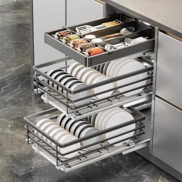 Imagem de HHHJQFAAT Prateleiras de puxar para armário, gaveta deslizante armário de armazenamento organizador de armário de gaveta deslizante prateleiras de armário para despensa de cozinha (cor: cinza, tamanho