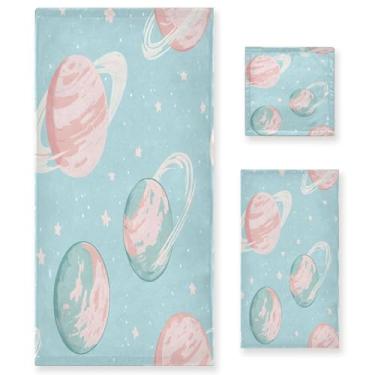 Imagem de xigua Conjunto de toalhas de banheiro Glittery Planets toalha de banho macia absorvente de 3 peças toalha de mão toalhas decorativas para banheiro, academia, hotel, praia, piscina