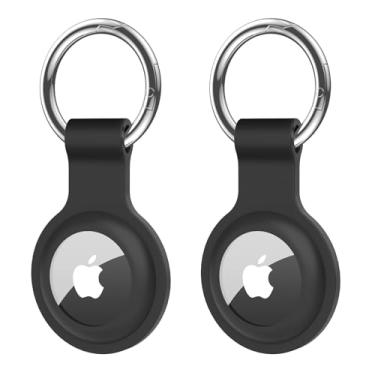 Imagem de HAUXGOGO Capa para Air Tag com chaveiro [2 peças], capa protetora para acessórios de rastreador de um pple AirT ag para rastreador GPS, silicone macio, ultraleve lavável e resistente a arranhões