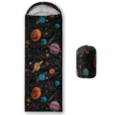 Imagem de lneffble Saco de dormir com estampa de galáxia de desenho animado, adequado para crianças, meninos e meninas, portátil, impermeável, compacto e leve, ótimo para acampamento ao ar livre, mochila e