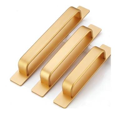 Imagem de Maçaneta de porta sem furos de liga de alumínio, puxador de hardware moderno e minimalista, ferramenta multiuso para portas de armário de banheiro de cozinha de jantar(Gold,Large)