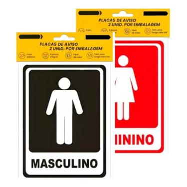 Imagem de Kit Placas de Aviso Banheiro Masculino e Feminino, Placas Sanitário WC com Adesivo, 2 Unidades por Embalagem