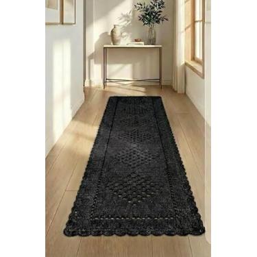 Imagem de Tapete de Crochê Passadeira Extra Grande 1,60 x 0,60m Artesanal Decorativo(Preto)