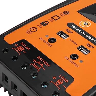Imagem de KIMISS Controlador de Carga Solar MPPT 30A 50A 70A Painel PWM de Alta Eficiência Regulador de Bateria Com Display LCD USB Duplo para 12V 24V Auto RV Marine Off Grid System Preto Laranja (70a)