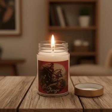 Imagem de Vela Vidro Perfumada São Jorge, Aroma de Rosas, Branca com Tampa Dourada, 10cm Altura x 6cm Diâmetro, 155g, Parafina