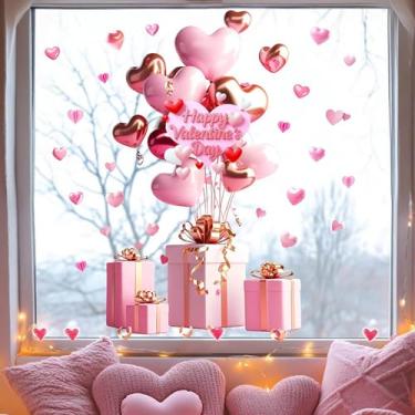 Imagem de Adesivos para janela de dia dos namorados, 1 folha, balões de janela, adesivos fofos para o dia dos namorados com desenhos de coração rosa para decoração de espelho de vidro de janelas de escritório